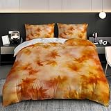 Bettwäsche-Sets Herbstlicher Ahornblattdruck Bettbezug 240x220 cm, Weiche Bügelfrei Mikrofaser Bettbezüge Set mit Reißverschluss und 2 Kissenbezüge, Orange Farbe Bettbezug 3-Teilig für Erwachsene