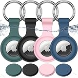 Joremx [4er Set] Wasserdicht Hülle für Apple AirTag Schlüsselanhänger, Silikon für AirTag Anhänger für Schlüssel/Koffer/Hundehalsband/Kinder (Pink + Green + N Blue + Black)