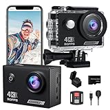 Yolansin 4K30FPS Action Cam mit 64GB SD Karte, Pre-Recording 20MP Unterwasserkamera, 131FT wasserdichte Kameras, 2.4G Fernbedienung 170°Sport Kamera, 2 Batterien Helm Zubehör Kit