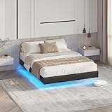 DICTAC Bett 140x200 mit Verstellbarer Beleuchtung,Bettgestell 140x200 mit weicher Polsterung, Floating Bed Frame, Gepolstertes Jugendbett für Schlafzimmer, Gästezimmer, Leichte Montage, Schwarz