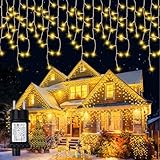 Eisregen Lichterkette Außen Weihnachtsbeleuchtung 12,8m 400LEDs IP65 Wasserdicht LED Lichtervorhang Aussen mit Timer, Weihnachtslichterkette 8Modi für Balkon Fenster Geländer Weihnachten Deko-Warmweiß