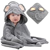 Lexikind Kapuzenhandtuch Baby kuscheliger Bademantel aus Frottee oder Mikrofaser | Babyhandtuch mit Kapuze | lustiges Kapuzenbadetuch (Elefant)