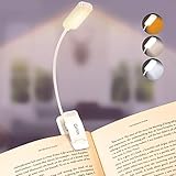 Gritin Leselampe Buch Klemme, Buchlampe, 3 Farbtemperatur Modi, Stufenlose Helligkeit Klemmlampe, USB Wiederaufladbare Klemmleuchte, 360° Flexibel für Nachtlesen ins Bett, beim Reisen usw. (Weiß)