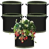 TOSAVGA 5 Stück Pflanzsack 12L, Stofftopf mit Griffe, Kartoffel Pflanzsäcke Wiederverwendbare, Blumentopf aus Stoff für Kartoffeln,Tomaten Erdbeeren Blumen Pflanzen, Pflanztaschen 3 Gal, Pflanztopf