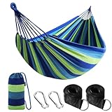 ANYOO Hängematte Outdoor Baumwolle Bequemer Stoff mit Baumfreundlichen Gurten zum Aufhängen, Robuste Tragbare Hängematte mit Reisetasche für Garten, Indoor, Balkon, Terrasse, Camping