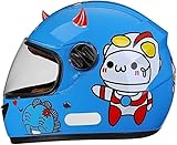 Integraler Motorradhelm für Kinder, ECE-zugelassener Rollerhelm mit Sonnenblende und abnehmbarem Schal, Rollerhelm für Jungen und Mädchen im Alter von 3 bis 12 Jahren H,48-55CM