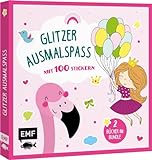 Glitzer-Ausmalspaß – Prinzessinnen und Flamingos: 2 Bücher im Bundle: 60 Ausmalmotive und 100 glänzende Sticker