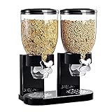 Syfunlv Müslispender doppelt, 2L Lebensmittelspender aus Kunststoff,Cornflakes,Süßigkeiten,Süßigkeiten und Müsli, 29x35x16cm Haferflockenbehälter (2L Schwarz Doppelfass)