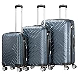 Zelsius Koffer Set 3 Stück, Anthrazit | ABS Hartschalenkoffer mit Zahlenschloss, Doppelrollen und Innen Trennwand | Handgepäckkoffer, Hartschalenkoffer Set 3 teilig, Trolley, Koffer Groß, Luggage Set
