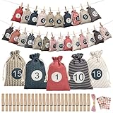 Gucass 24 Adventskalender zum Befüllen, 2025 Weihnachtskalender Stoffsäckchen Selberfüllen, DIY Adventskalender Selbst Basteln Stoffbeutel, Weihnachten Advents Säckchen für Kinder Frauen Mädchen