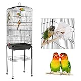 OHMG Vogelkäfig für den Innenbereich, Vogelkäfig, Papageien, für Kanarienvögel, Wellensittiche, mit abnehmbarer Halterung, Griff, Dach-Design, 4 Rollen, Zubehör und Ständer, 46 x 35,3 x 150,6 cm