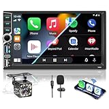 2-DIN-Autoradio, BT-Autoradio, Car Play mit kabellosem Carplay und Android Auto, Doppel-DIN, 7-Zoll-HD-Touchscreen, RDS-FM-Radio/Typ C/Schnellladung/Mikrofon/Rückfahrkamera