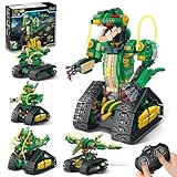 HiWEEGO Technik Roboter für Kinder mit Licht - 5 in 1 Dinosaurier Fernbedienung Bausatz, 877 Teile RC Robot Wiederaufladbar Spielzeug Geschenk für Jungen und Mädchen 8–12 Jahren