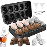 GZLCEU 3D Eiswürfelform Totenkopf, 18.4×10.9×4.3cm Ice Cube Tray Silikon Skull Ice Cube Mold für Whiskey, Cocktails, Liköre mit Eiszange und Kleiner Trichter