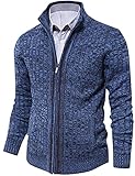 AOLI RAY Herren Strickjacke Stehkragen Cardigan mit Reißverschluß und Taschen Feinstrike Pullover Blau Schwarz L