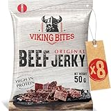 Viking Bites Beef Jerky Original 400g (8 x 50g) – Getrocknetes Rindfleisch – Fleischsnack mit hohem Proteingehalt