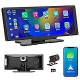 10,26 Zoll Tragbares Autoradio mit Wireless Apple CarPlay & Android Auto, 4K Front-Kamera, Rückfahrkamera, Bluetooth, Mirror Link, FM Transmitter, AUX Kabel, TF Karte