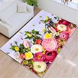 RUGMRZ Flickenteppich Waschbar 140X200Cm Teppich Geometrisch Rosa Gemustert Kinder Zimmer Outdoortepichewohnzimmer Mädchen Schlafzimmer Warmes Blumenmuster
