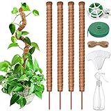 modacraft 4 Pack 64cm Pflanzenstab Rankhilfe, Biegbar Kokosfaser Moosstab für Monstera mit Sprühflasche Garten Drehbinder Pflanzenbinder Pflanzenetiketten Juteseil Kokosstab für Kletterpflanzen