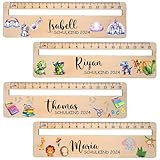 Personalisiertes Lesehilfe mit Lineal aus Holz - 15 cm Lineal mit Namen & süßen Motiven wie Dino, Bär - Geschenk zur Einschulung 2025 für Jungen & Mädchen - Schultüten-Füllung, Schulanfang (Farbig)