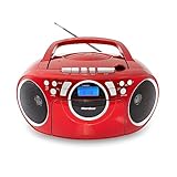 Karcher RR 5042-R tragbares CD Radio/Boombox mit CD-Player und Kassettenspieler (UKW, Batterie-/Netzbetrieb, AUX-In) rot