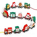 Wisplye Zug Holzeisenbahn Set Magnetisch (14-Teilig) Weihnachten Zug Deko Mini Holz-Eisenbahn Kinderspielzeug Holzeisenbahn Jungen & Mädchen ab 3