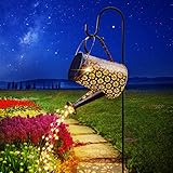FOMYHEARD Solar Gießkanne Gartendeko Lichterketten Solarleuchten für Außen IP65 Wasserdicht Metall Vintage LED Solarlampen für Garten Deko Yard Balkon Path Lamp (mit Ständer) Star
