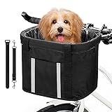 ANZOME Hunde Fahrradkorb, Hundekorb Fahrrad vorne, Abnehmbare Hundetasche für Kleiner Hund-Haustier-Einkaufen-Picknick, mit Lenkeradapter, Kabelbinder, Haustier Sicherheitsgurt, 33 x 22 x 25 cm