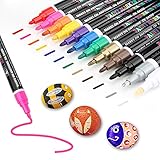 Goffii Steine Bemalen Stifte Lackstift Acrylstifte Wasserfest, 2mm Wasserfeste Stift Schnelltrocknend, 12 Farben Permanent Marker Paint Pen Set für Glas, Leinwand, Metall, Holz, Reifen DIY