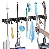 MOREMOCO Besenhalterung Wand, Besenhalter Gerätehalter Wandhalterung Edelstahl Besen Mop Halter Selbstklebend Werkzeughalter Organizer mit 5 Halter und 4 Haken für Zuhause, Küche, Garage, Garten