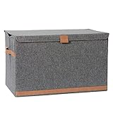 LOVE IT STORE IT Premium Aufbewahrungsbox mit Deckel - Truhe aus Leinen - Verstärkt mit Holz - Extra groß und stabil - Grau - 62x37,5x39 cm