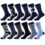 WeciBor Herren Gekämmte Baumwolle ohne Naht Business Socken, 12 Paar Blau Geometrisch, 43-46