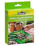 Dehner Kokos-Quelltabletten | Kokoserde Quelltabs, Aussaaterde Quelltopf, Torffreie Anzuchterde | biologisch abbaubar | Anzucht von Stecklingen, Sämlingen und Saaten | gedüngt | Ø 38 mm | 50 Stück