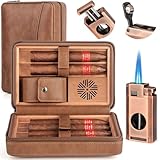 Marvero Leder Zigarrenhumidor Reise Set mit Befeuchter - Tragbarer Reise Humidor für 6 Zigarren,3-in-1 Zigarrenanzünder, V-Cutter & Punzierer