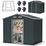 RELAX4LIFE Gartenhaus Metall, 235 x 171 x 196 cm, Geräteschuppen wetterfest outdoor, Gerätehaus mit Schrägdach, abschließbarer Schiebetür, 4 Luftventile, Bodenbasis, für Garten Hof Terrasse, Anthrazit