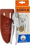 Original LÖWE 5, 100 Jahre Jubiläumsedition - Profi Gartenschere Amboss Schere 5.100 aus Metall mit rostfreier und antihaftbeschichteter Stahlklinge zusammen mit handgefertigtem Lederholster