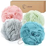 LMSMW Bade-Körper-Poufs, 4 Stück – Peeling-Luffa-Schwämme für Männer und Frauen, Dusch-Netz-Pouf-Luffa-Schwamm, Bade-Puffs, Haargummis, Körperwäscher, Baden, Reinigen von Luffas, Lufa-Luffa-Pads