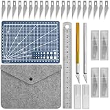 Carving Craft Messer Set,Skalpell Set mit 2 Schnitzmesser,40 Skalpell Klingen,A5 Schneidmatte,Stahllineal,Filz-Tasche,Bastelmesser Hobbymesser Set Geeignet für DIY Kunst Kreation Schneiden Schnitzen