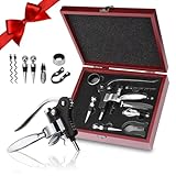 Korkenzieher Wein Set, 8 Stück Manueller Weinöffner Sommelier-Sets, Edelstahl Rotwein Flaschenöffner mit klassischem Holzetui für Weinflaschen, Weinöffner Kit für Hochzeit Christmas Papa Vatertag