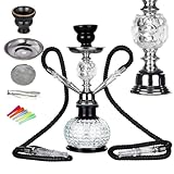 REANICE Kürbis Shisha Set 32cm Hookah 2 Schläuche Wasserpfeife Komplettset Glas Chicha inkl Kohlezange und Einmal Zubehör (Schwarz/transparent)