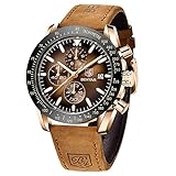 BENYAR herrenuhr Braun Leder Strap Chronograph Quarz Uhr Männer Datum Kalender Wasserdicht Armbanduhr Herren Sport mit Blau/Schwarz Zifferblatt Elegantes Geschenk