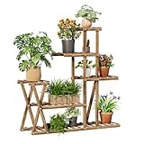 ybaymy Pflanzenregal Holz Blumenregal 5 Ebenen Blumentreppe Garten Holzpflanze Blumenständer Mehrstöckig Pflanzentreppe für Innen Balkon Wohzimmer Outdoor Garten, 95x95x25cm