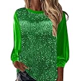 Festliche Blusen Damen Elegant Pailletten Oberteil Mit Glitzer Shirt Große Größen Langarm Tunika Festliche Blusen Fasching Karneval Kostüme Lässig V-Ausschnitt Langarmshirt Damenblusen