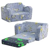 MeMoreCool Kinder-Couch-Sofa, zusammenklappbarer Kleinkindstuhl, Bett, weicher Plüsch, ausklappbar, Kindersessel, Sofa, leuchtet im Dunkeln, bequeme Baby-Liege für Mädchen und Jungen, Rakete