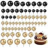 66 Stück Schwarz und Gold Tortendeko Kugeln Torten Topper Ballon Kuchenaufsätze in 4 Größen Kuchen Deko Tortenaufsatz Kugeln für Geburtstagsfeier Hochzeit Jahrestag Babyparty Cake Topper