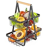 Cisivis 2 Stöckig Obstkorb Etagere, Abnehmbar Obstkorb, Obstschale Etagere mit Holzgriff, 2 Stöckig Metall Obstschale für Brot, Gemüse, Snacks, Aufbewahrung für Stehend Aufbewahrung Fruits Basket