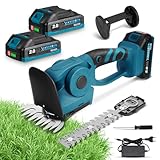 Yofidra Heckenschere & Grasschere, Elektrische Grasschere mit 2 x Messern, 21V Rasentrimmer mit Akku 2 in 1 Heckenschere Elektrische 90° Verstellbarer Kopf 130mm & 220mm für Garten und Hecken