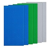 6 Platten-Set Bausteine Grundplatten, Classic Grundplatte 12,9 * 25,6 cm mit 16 × 32 Noppen, Kompatibel mit Meisten Marken, Kompatibel mit Bauplatte Lego Classic,Rechteckige Grundplatte,Grau,Grün,Blau