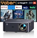 Beamer 4K mit Android TV 11.0, Sound by JBL, Dolby Audio, NFC, Autofokus, Auto Trapezkorrektur, WiFi6, Bluetooth, YABER K2s 1000 ANSI 1080P Full HD Beamer Heimkino Outdoor 300' Display Video Projektor