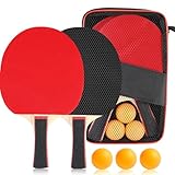 Tischtennisschläger Set, Premium Ping Pong Set, Tischtennisschläger mit 2 Tischtennisschlägern, 3 Tischtennisbälle und Tragetasche, für Fortgeschrittene, Anfänger und Familienunterhaltung